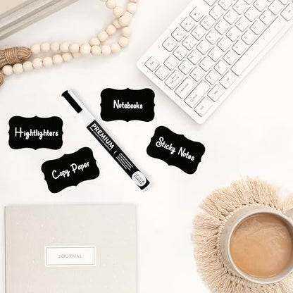 200 Chalkboard Labels for Containers - Waterproof Black Jar Labels with Chalk Markers, Reusable Chalk Stickers Kitchen Pantry Containers and Storage Bin Organization - style: Wavy Shape - 200pcs