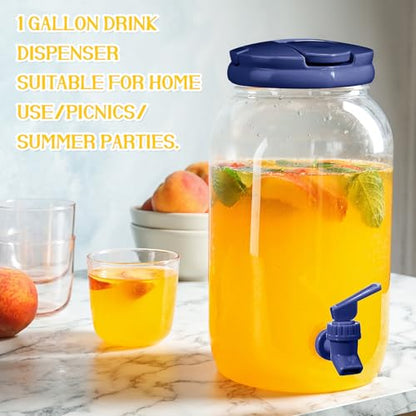 Havawish 2 Pcs 1 Gallon Plastic Beverage Dispenser with Spigot Clear Summer Kitchen Fridge Drink Dispenser for Parties Lemonade Juice Tea Beer Cold Water(Blue,Cylinder) - color: Blue, style: Cylinder