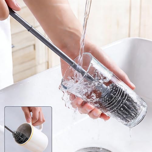 Durable Long-Handle Silicone Brush – Deep Cleaning Tool for Bottles, Cups & Narrow Necks-Grey