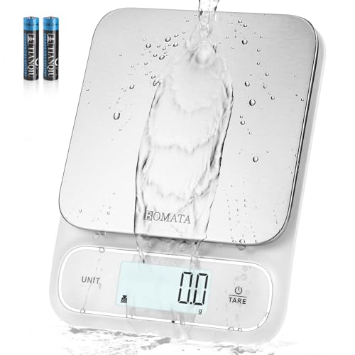 BOMATA Waterproof IPX6 Kitchen Scale, 0.1 g/0.01 oz High Precision, 5 kg/11 lbs, Digital Scale with Backlight, Stainless Steel Weighing Platform, for Food, Cooking, Baking, Weight Loss.. B619, White - color: White