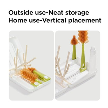YOTIME Travel Bottle Brush, Travel Bottle Cleaner Kit with Foldable Bottle Drying Rack, for Visit Friends and Relations, Baby Travel Essentials, BPA Free, White - color: White
