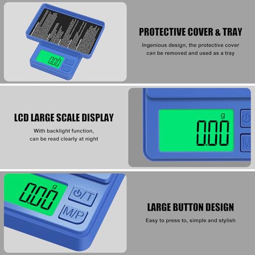1000g/0.1g Pocket Gram Scale, Diyife High Precision Digital Kitchen Scale, LCD Display, 7 Units with Tare Function, Suit for Jewelry, Powder, Ounces, Blue - color: Blue