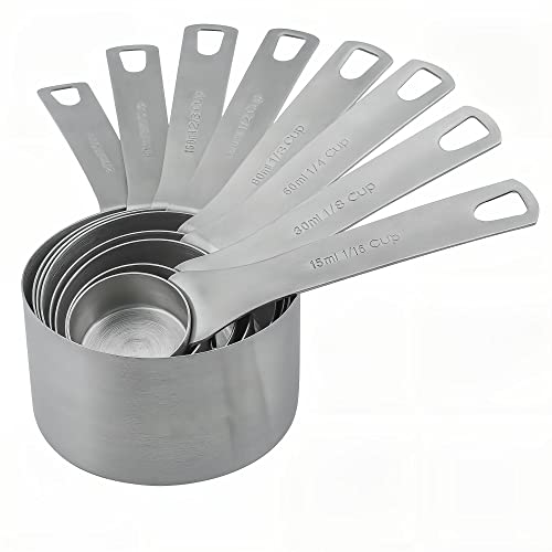Measuring Cups set, 18/8 (304) Stainless Steel Measuring Cups for Kitchen & Baking, Heavy Duty Solid Measurement Cups, Us & Metric Measure Tools with 1/16, 1/8, 2/3 &3/4 Cups