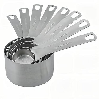 Measuring Cups set, 18/8 (304) Stainless Steel Measuring Cups for Kitchen & Baking, Heavy Duty Solid Measurement Cups, Us & Metric Measure Tools with 1/16, 1/8, 2/3 &3/4 Cups