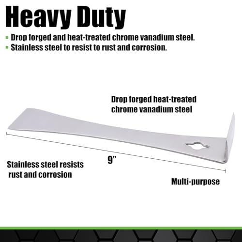 GRIP 9" Stainless Steel Pry Bar & Nail Puller - Pulling, Prying, Scraping - Removes Molding Around Doors, Flooring, Windows - Home, Garage, Workshop