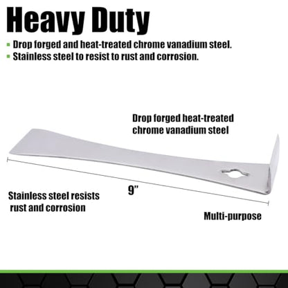 GRIP 9" Stainless Steel Pry Bar & Nail Puller - Pulling, Prying, Scraping - Removes Molding Around Doors, Flooring, Windows - Home, Garage, Workshop