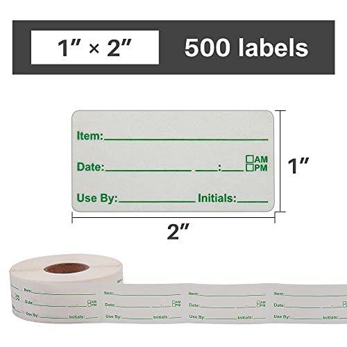 L LIKED 500 Stickers Use by 1 x 2 Inch Dissolvable Labels for Food Containers Prep roll of 500 (Green) - color: Green