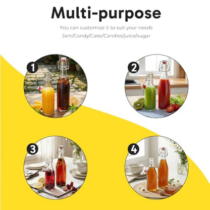 16 Pack 8oz Glass Swing Top Bottles with Airtight Lids | Grolsch Style Flip Top Caps & Rubber Seals for Home Brewing Beer, Kombucha, Kefir, Iced Tea, Juice, Oil & Vinegar Storage