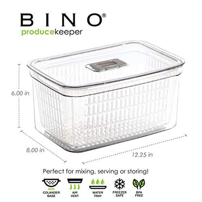 BINO | Produce Saver - 23.7 Cup/5.6L | Fridge Storage Containers for Fruits and Vegetables | Vegetable Storage with Adjustable Air Vent, Removable Basket | BPA-Free Fridge Organizers and Storage - size: 23.7 Cup