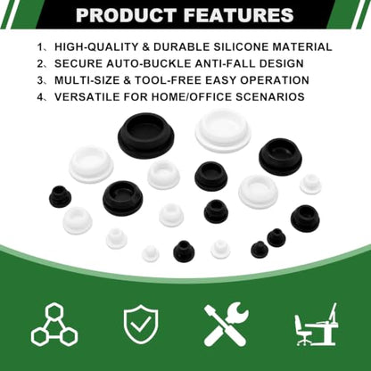 280PCS Black & White Silicone Rubber Plugs for Round Holes Kit | Black & White Snap Locking Silicone Plugs (4/25" 1/5" 1/4" 7/25" 5/16" 3/8" 1/2" 5/8" 3/4" 1") for Kitchens Furniture Pipes - color: 280pcs Black & White Rubber Plugs Kit