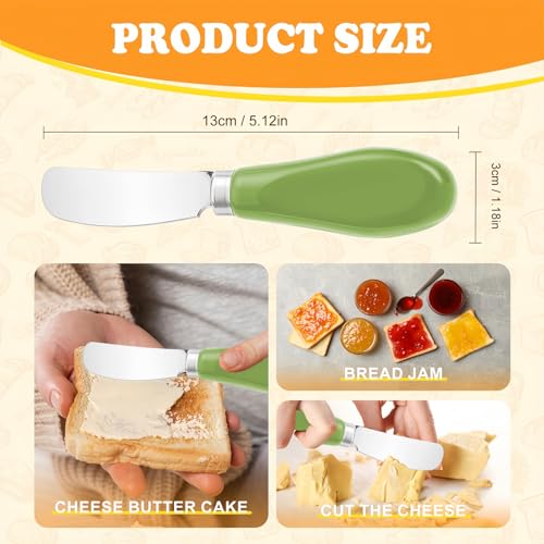 Butter Spreader Knife Set, 2-Pack Stainless Steel Cheese and Butter Knives with Ceramic Handle, Dishwasher Safe, for Soft & Hard Cheese, Jam, Cold Butter (avocado green) - color: avocado green