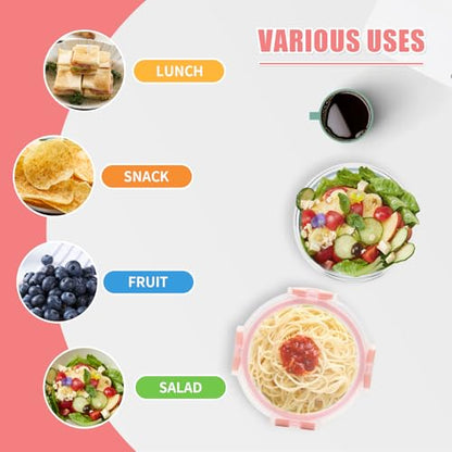 GULFLIN 12 Pack 13oz Small Glass Food Storage Containers with Lids Airtight, Leak-Proof Round Meal Prep Containers Set, Freezer to Microwave Safe, Dishwasher Safe - color: 13oz,12 Pack-Pink Set,Same Size