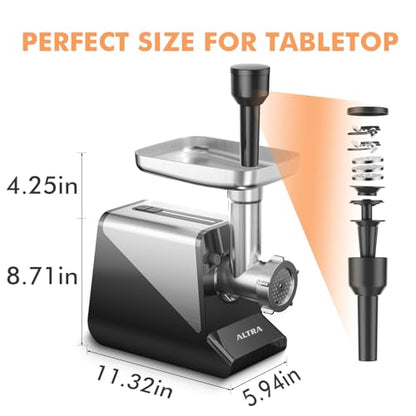 ALTRA LIFE Electric Meat Grinder, 2800W Max Sausage Stuffer with 2 Blades, 3 Plates, Sausage Tube, Vegetable Cheese Grater, 2 Meat Claws, Burger Press & Kubbe Kit for Home use, Built-in Storage