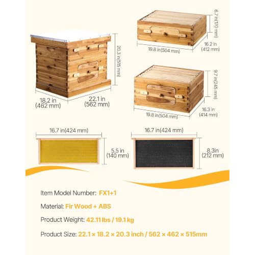 Happybuy Bee Hive 20 Frame Starter Kit - Premium Fir Wood with Beeswax Coating. Includes 1 Deep + 1 Medium Bee Boxes. Langstroth Beehive with Transparent Acrylic Windows and Foundations.