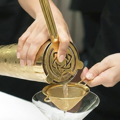 Gold Cocktail Strainer Stainless Steel Hawthorne Strainer Bar Strainer with Fine Spring for Smooth Drinks Professional Bartender Tools Barware Essential - color: #2 Gold