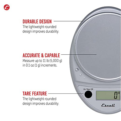 Escali Primo Digital Food Scale Multi-Functional Kitchen Scale and Baking Scale for Precise Weight Measuring and Portion Control, 8.5 x 6 x 1.5 inches, Chrome - color: Chrome