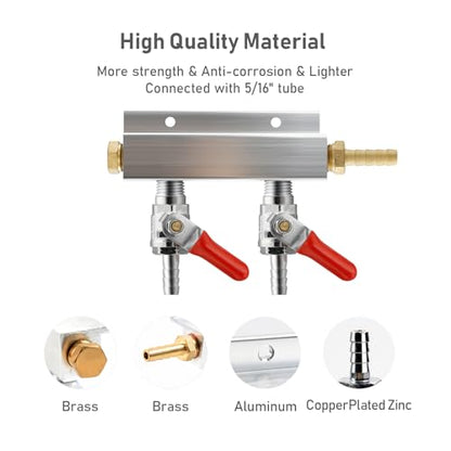 2-Way Gas Manifold CO2 Distributor Manifold 5/16 inch Barb/Stem Splitter Beer Integrated Check Valves Homebrew Beer Making Brewing Tool-CO2 gas input at RIGHT side+3 CLAMPS - color: 2WAY,GAS INPUT AT RIGHT