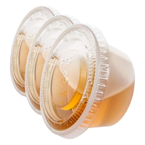 TashiBox 2 oz 100 Sets Disposable Plastic Cups with Lids, Jello Shot Cups Souffle Cup. (Pack of 3) - size: 2oz-100Sets (Pack of 3)