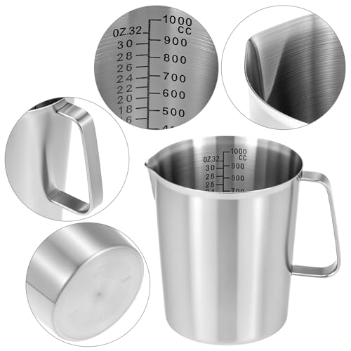 QWORK 304 Stainless Steel Measuring Cup 32 OZ with OZ/ML Graduations, 4 Cup Kitchen Mixing Pitcher, Precision Engraved Markings, Container for Baking and Frothing, 1 Liter
