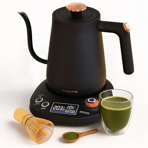 Viante Electric Gooseneck Kettle 0.8L, Pour Over Coffee & Tea, Temp Control | Boil-dry protection, keep-warm function, BPA-free stainless steel body. Includes #2 coffee filters - style: Gooseneck