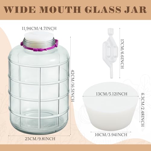 Ziliny 2 Pieces 4 Gallon Glass Carboy Wide Mouth, with Drilled Silicone Stoppers and Airlock, Fermenting Carboy for Beer Wine Brewing Equipment, Home Fermentation Container - size: 4 Gallon