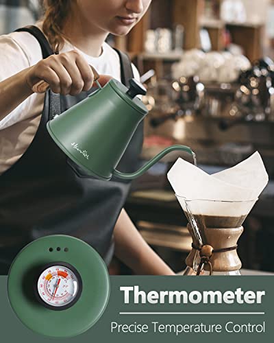 Harriet Gooseneck Kettle with Thermometer for Pour Over Coffee and Tea, 37 fl oz, Stainless Steel, Durable 3-Layer Base, Ideal Spout for Precision Pouring, Compatible with all Stove Tops, Green - color: Green