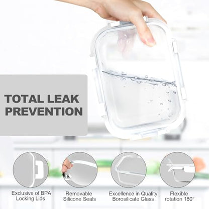VERONES 10 Pack 22 OZ Glass Meal Prep Containers, Airtight Glass Lunch Containers Set, Food Storage Containers with Lids,BPA Free, for Microwave, Oven, Freezer & Dishwasher Friendly,White - color: White