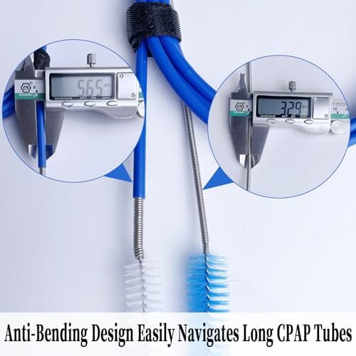 Thickened CPAP Hose Cleaner Brush Kit – Anti-Bending Dual-Ended Long Brush with Protective Sleeve, Mask Brush, Drip-Dry Hook, Fits 15-22mm Tubes, Complete CPAP Cleaning Supplies - color: Blue