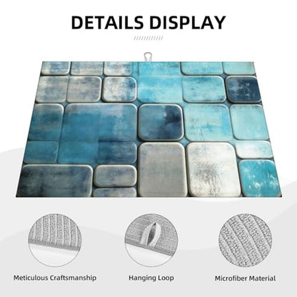 Kitchen Drying Mat for Countertop Modern Blue Geometric Tile Non-Slip Kitchen Counter Mat for Dishes Glassware - color: Blue Teal & Gray