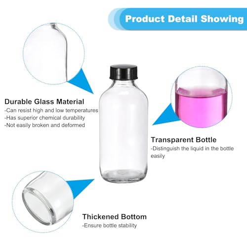 PATIKIL 4oz(120ml) Glass Sample Bottles, 24Pcs Round Bottle Dispensing Bottles with Black Poly Cone Cap for Reagent Liquids, Juice, Perfume Hot Sauce Ginger Shots, Transparent - color: Clear,Black, size: 4 oz