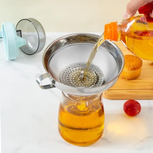 2pcs Canning Funnels for Filling Mason Jars with Strainer, Food Grade Stainless Steel Funnels for Kitchen Use, Metal Wide Mouth Funnel for Mason Jar