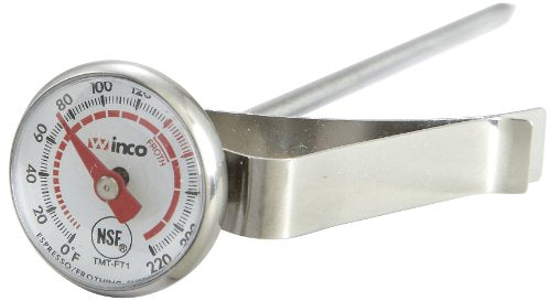 Winco Frothing Thermometer, 1" Dial, 5" Probe - size: 1 inch Dial with 5 inch Probe, style: Standard Frothing