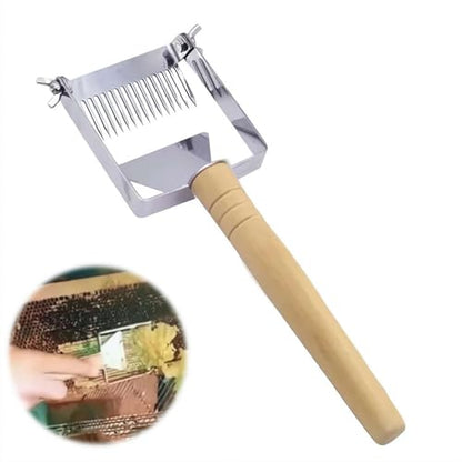 2-in-1 Honey Uncapping Fork & Scraper Tool,Honey Uncapping Fork,Stainless Steel Forks & Scraper with Wooden Handle,Adjustable Honeys UncappingForks and Scrapers for Beekeepers