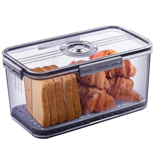 Gifhomfix Bread Box Bread Boxes for Kitchen Counter Airtight, Time Recording Bread Storage Container with Lid, Bread Keeper for Homemade Bread, Toast, Bagel, Donut and Cookies, Grey - color: Grey