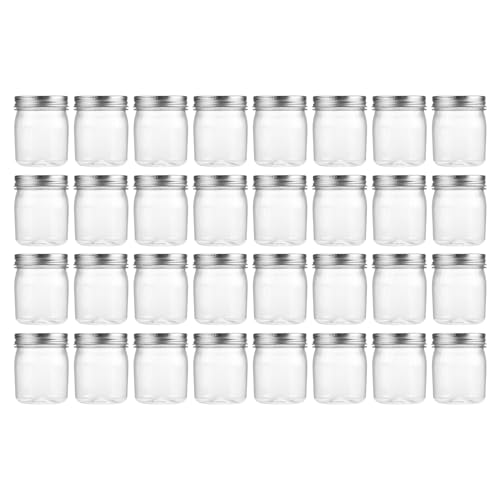 novelinks 8 oz Clear Plastic Jars with Airtight Lids, 32 Pack Plastic Mason Jars with Lids 8oz, Refillable Storage Slime Containers & Small Spice Jar for Kitchen Organization (32 Pack,Silver) - color: Silver, size: 32 Pack 8 Ounce