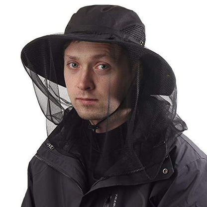 CAMOLAND Sun Hat with Removable Mesh Head Net Safari Hat Outdoor UV Protection - color: Black Hat With Net