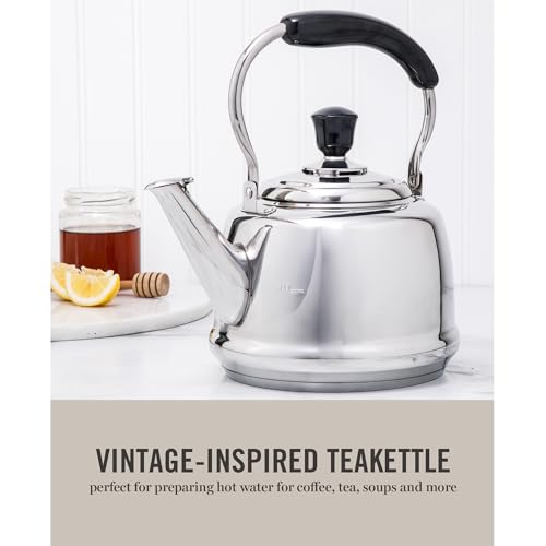 Martha Stewart Kingstree Large 2 Qt Stainless Steel Tea Kettle – Heavy Gauge Durable Whistling Tea Kettle for Stove Top, Easy Pour, Classic Design - color: Stainless Steel, size: 2 Quarts