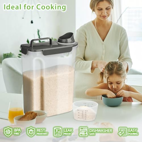 Viretec Rice Storage Container, 15 to 20lb Dry Food Airtight Dispenser, Pet Dog Cat Food Canister, BPA Free Clear Plastic Kitchen and Pantry Bin for Oatmeal, Cereal, Pasta, Flour Pack of 2 Grey - color: 10L+6L/Grey