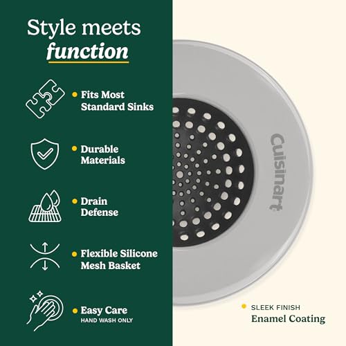 Cuisinart Sink Strainers- 2 Pack Kitchen Sink Drain Strainer & Food Catcher with Enamel-Coated Stainless Steel Rim and Silicone Base, Fits Standard 3.5" Drains, Outer Diameter 4.35", Scratch-Safe - color: Light Gray