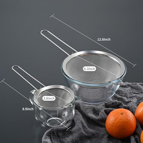 Luckyiren Fine Mesh Sieve Strainer Set, Stainless Steel, 6.3 and 3.94 Inch, with Grip Handles for Kitchen, Food Sifting, Noodles, Rice - size: 6.3 in +3.94 in