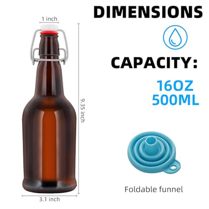 1Pc Amber Swing Top Brewing Bottles with Leak Proof Easy Caps, Glass Beer Bottle Flip Top Bottles For Kombucha, Kefir, Vanilla Extract, Beer (16oz Sole)