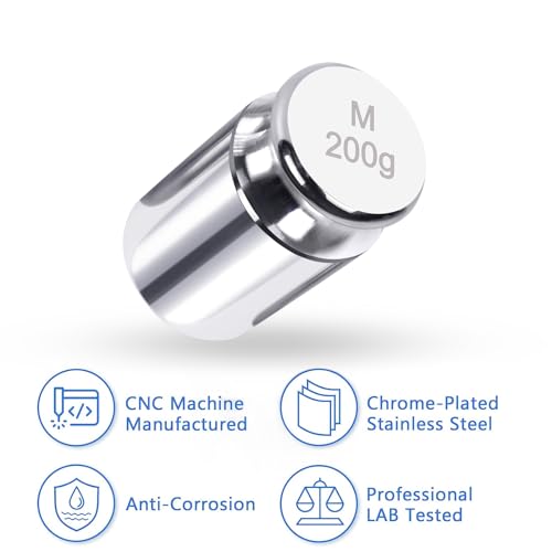 QP Calibration Weights, 200 Gram OIML Class M1 High Precision Scale Weights, Stainless Steel Gram Weights, Chrome Finish, Scale Calibration Weights for Digital Scale, Kitchen Scale, Pocket Scale - size: 200g