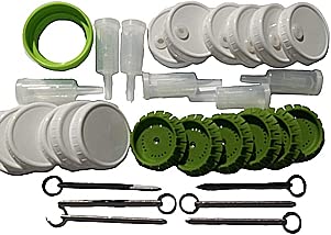 4 Pickle Pusher Small Batch Fermentation Kits. Complete with Airlock and Weight-Replacement. BPA Free. Holds 25X More Than Fermenting Weights. Fits Widemouth Mason Jars Not Included