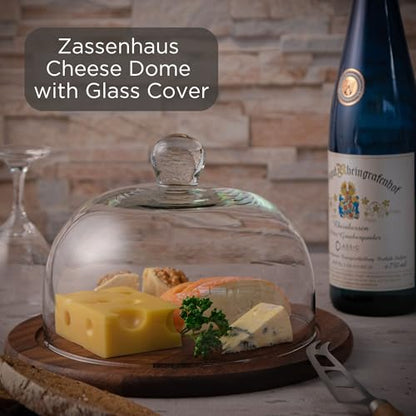 ZASSENHAUS Cheese Dome with Glass Lid – 9.84 Inch Acacia Wood Cheese Board & Serving Cover for Cheese Storage and Presentation