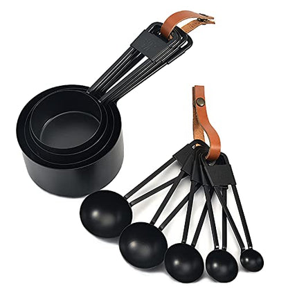 9PCS Black Stainless Steel Measuring Cups and Spoons Set, Heavy Duty Measuring Cup Set - color: Black-9pcs