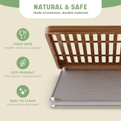 NIUM Stone Drying Mat for Kitchen Counter & Bamboo Rack - 16″x12″ - Diatomaceous Earth Dish drying mat Ultra Absorbent & Fast Drying - EcoFriendly with Non-Slip Pads & Anti-Moisture Design - color: Dark Bamboo