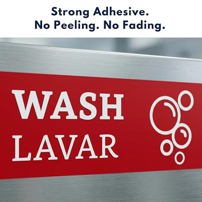 Wash Rinse Sanitize Sink Labels (12 Labels) - 3 Compartment Sink Labels | 2 Sets, 7.3 x 2.5 in - Wash Rinse Sanitize Stickers - Hand Washing Signs - Restaurants, Food Trucks & Commercial Kitchens - size: 7.3 x 2.5 inches