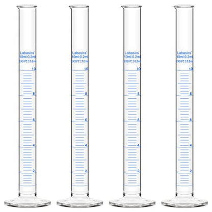Labasics 4-Pack Borosilicate Glass 10 ml Heavy Wall Graduated Cylinder Measuring Cylinder - size: 10 ml