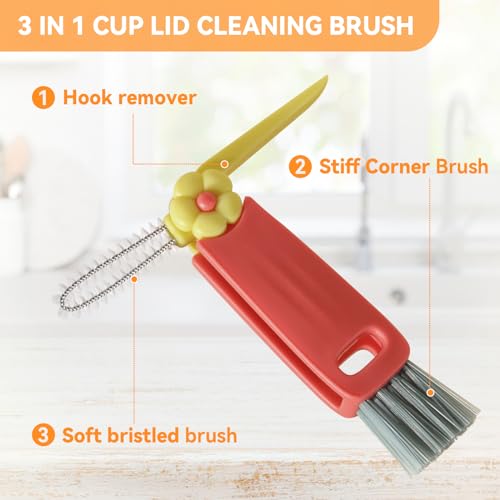 3 in 1 Cup Lid Gap Cleaning Brush Set, Multifunctional Bottle Clean-ing Brush, Cup Lid Gap Cleaner, Home Kitchen Crevice Cleaning Brush Tools (Red) - color: Red