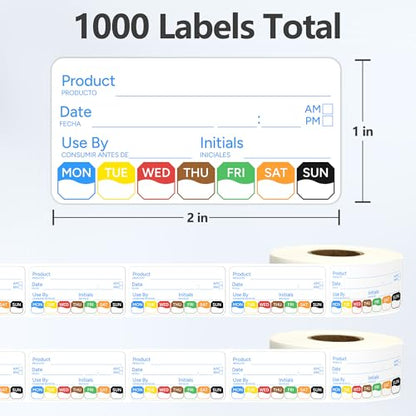2 Rolls 1000 Pcs 1 inch X 2 inch Restaurant Quality Shelf Life Food Rotation Labels, Self-Adhesive Removable for Reusable Containers, Food Safety Date Sticker, Leftover Labels (1 * 2in-1000pc-Blue5) - style: 2Rolls-Blue